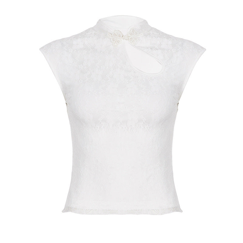 Dame Crop-Top med blomsterdesign i blonde og raffinert halterneck Skjorte