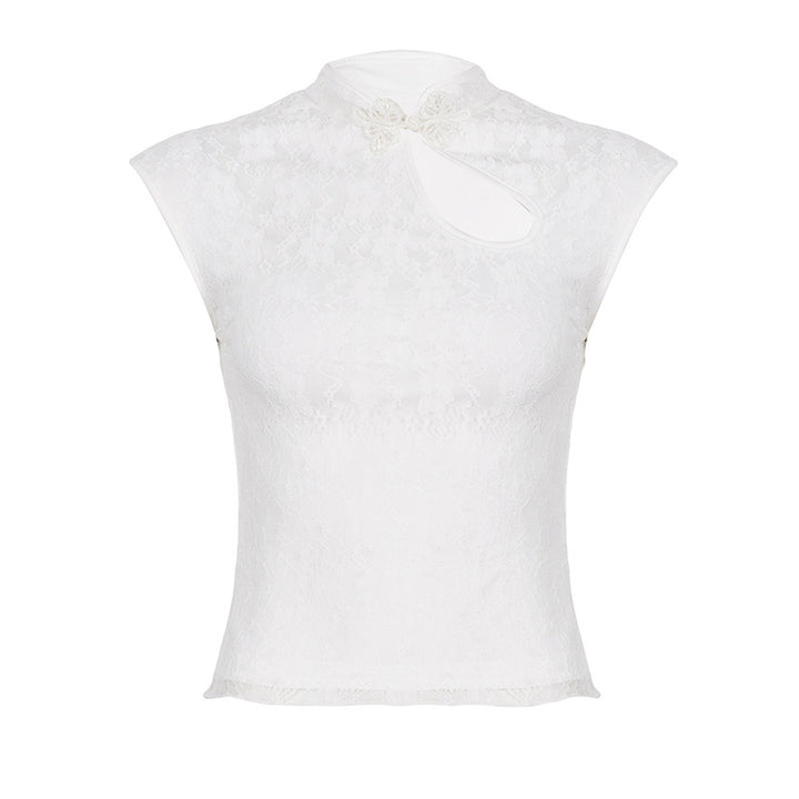Dame Crop-Top med blomsterdesign i blonde og raffinert halterneck Skjorte