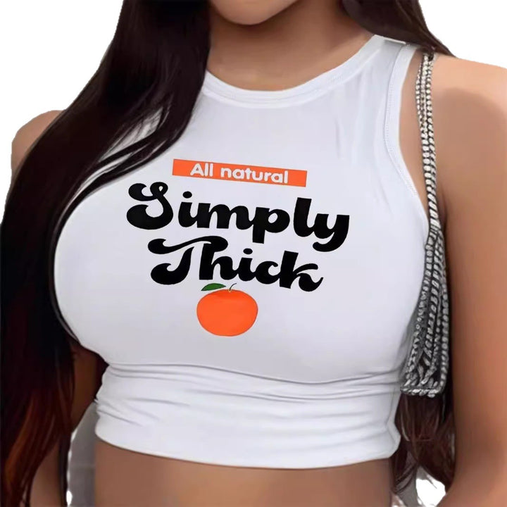 Dame Crop-Topp med moderne grafisk trykk og trendy spenne Skjora