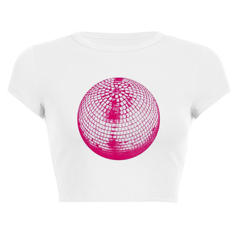 Dame cropped T-skjorte med kreativt speilball-design Skjora