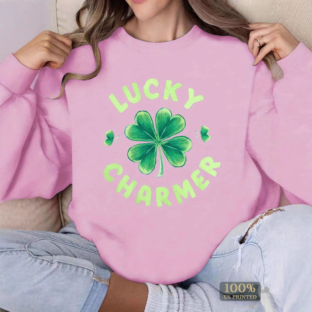 Dame sweatshirt med trendy kløverdesign og inspirerende tekst Skjora