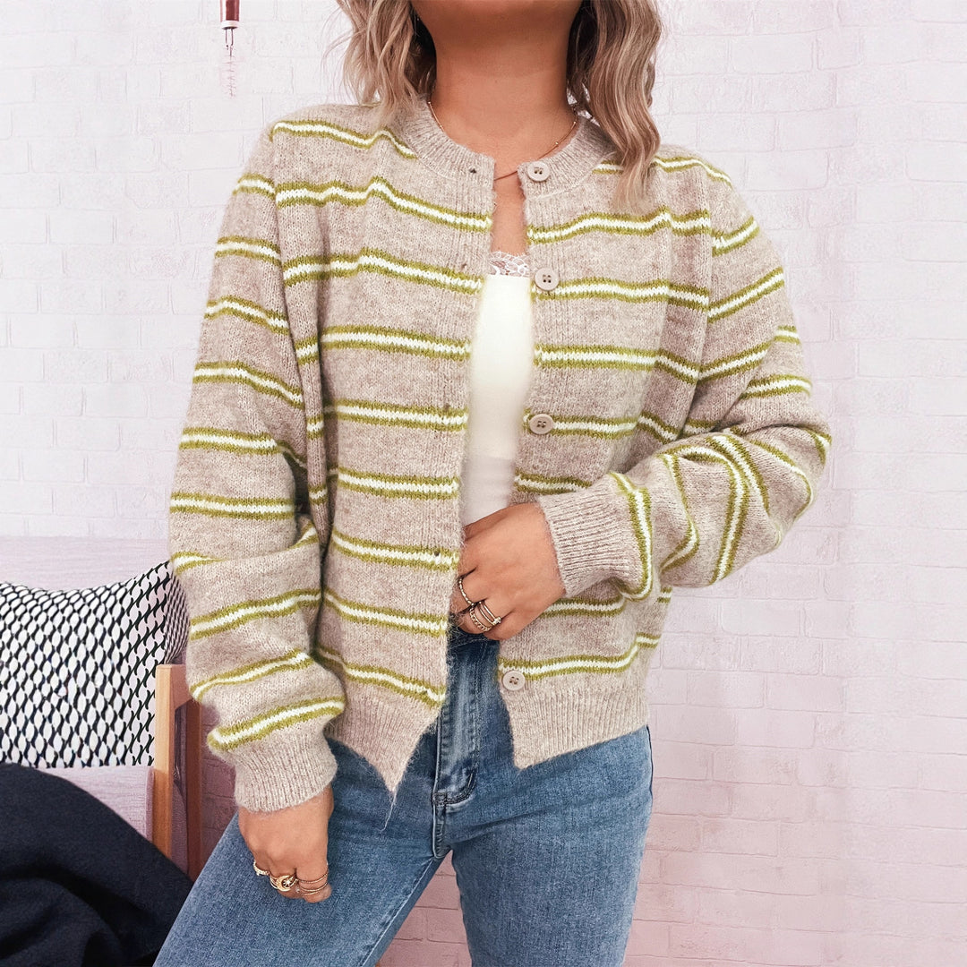 Dame koselig cardigan med moderne striper Skjora