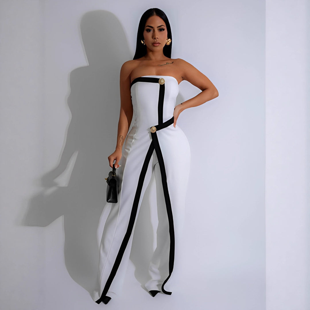 Dame jumpsuit med elegant bustier-overdel og kontrasterende søm midtpunkt Skjora