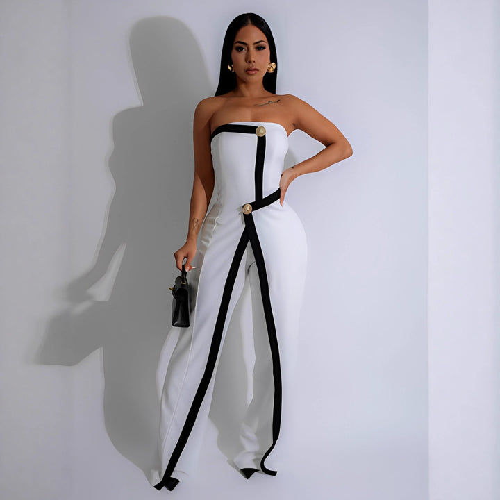 Dame jumpsuit med elegant bustier-overdel og kontrasterende søm midtpunkt Skjora