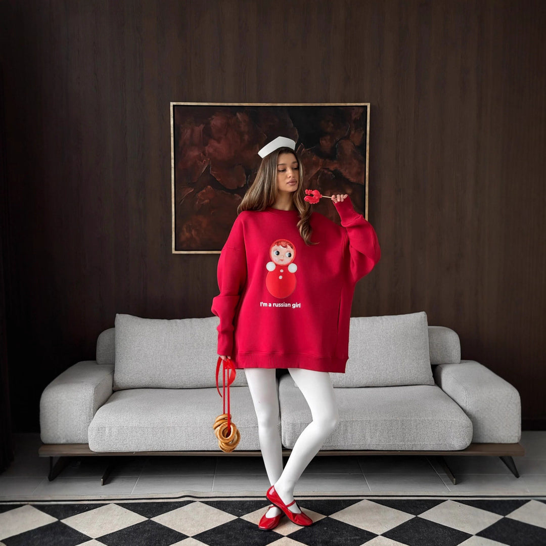 Dame Oversized Sweatshirt med Originalt Trykk og Komfortabel Passform Skjora