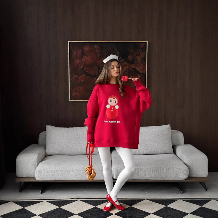 Dame Oversized Sweatshirt med Originalt Trykk og Komfortabel Passform Skjora