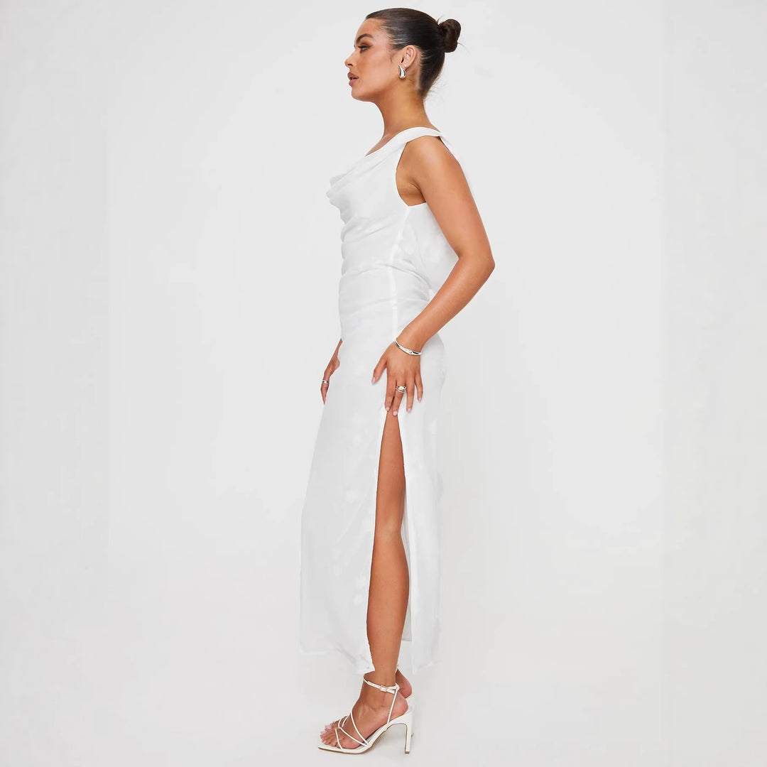 Damen Elegantes Maxi-Kleid mit fließendem Stoff und seitlichem Schlitz Skjora