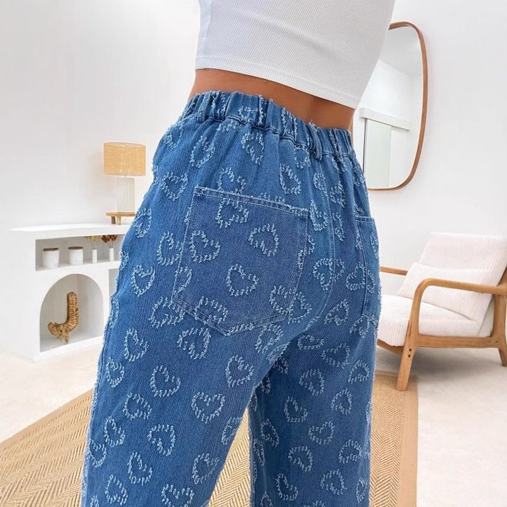 Damer Høytaljede Jeans med unikt hjerte mønster og komfortabel passform
