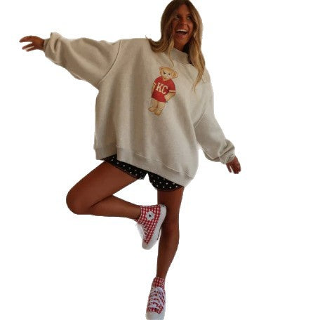 Kvinne oversized sweatshirt med et søtt bjørnmotiv Skjora