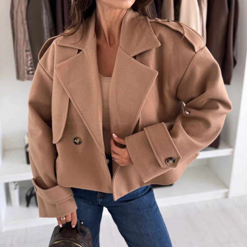 Dame oversized ulljakke med brede revers Skjora