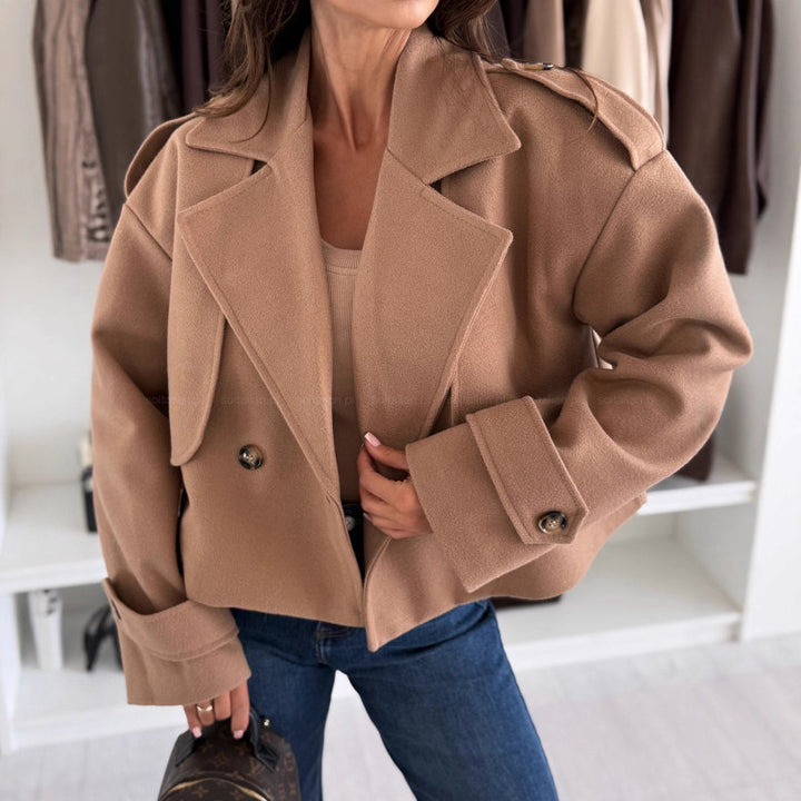Dame oversized ulljakke med brede revers Skjora