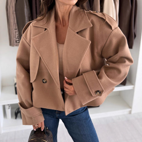Dame oversized ulljakke med brede revers Skjora