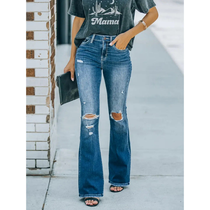 Dame Flared Jeans i vintage-stil med avslappet destroyed-effekt Skjora