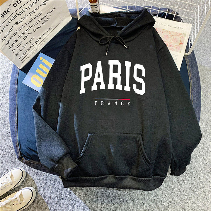 Dame hettegenser med stort Paris-trykk Skjora