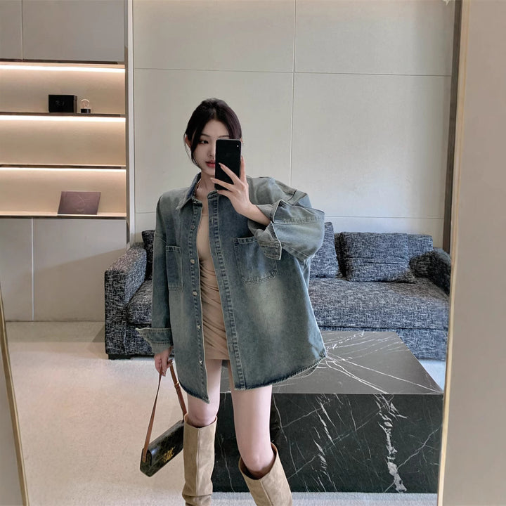 Kvinnes Oversize Denim Skjorte Skjora