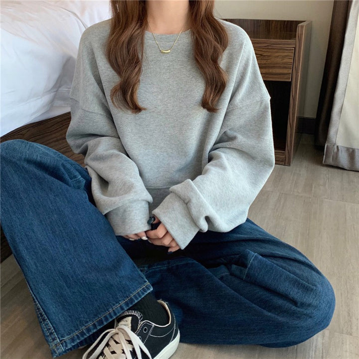 Kvinners avslappet oversized sweatshirt med komfortkrage og myke mansjetter