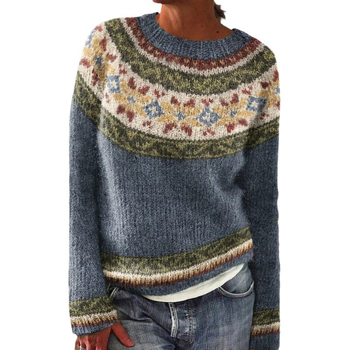 Dame koselig genser med blomster jacquard og vid passform Skjora