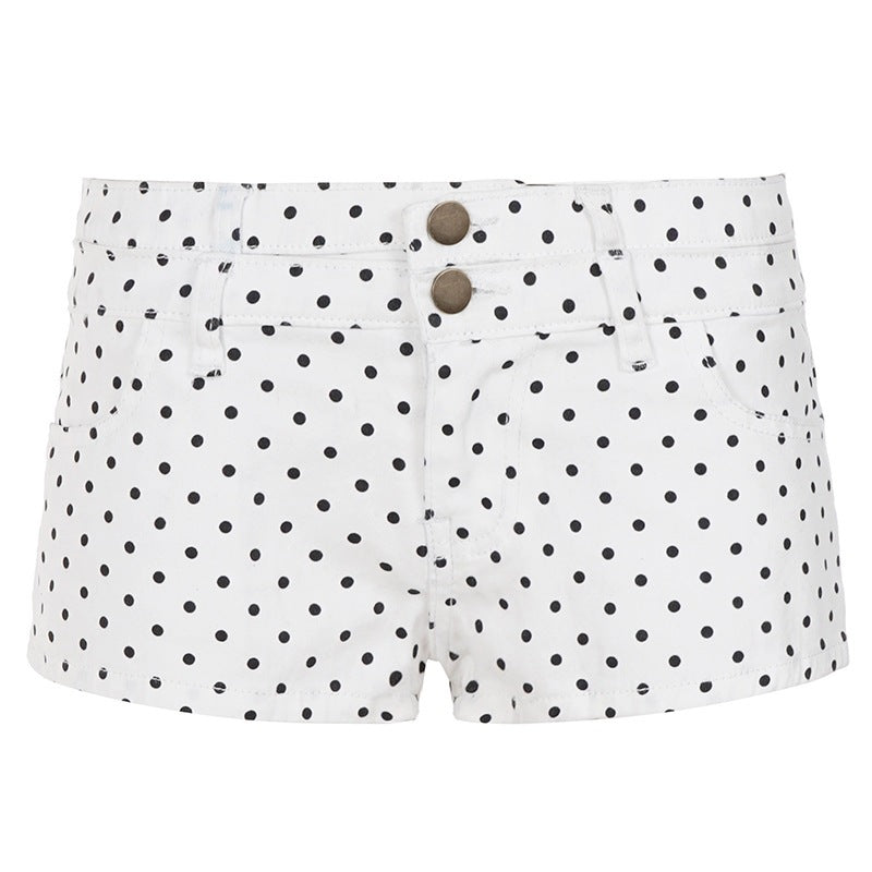 Dame moteriktige shorts med moderne prikkedesign og høy midje Skjora