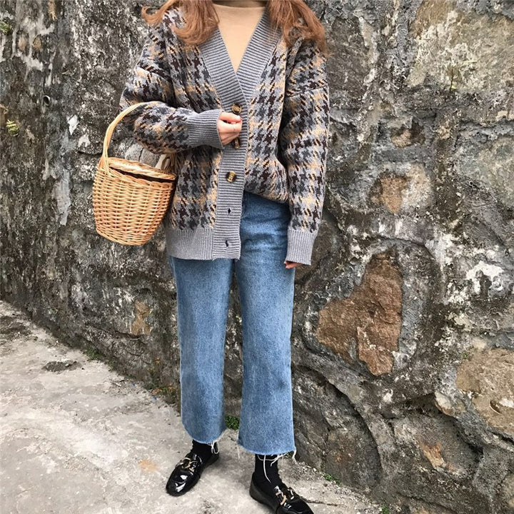 Damer Houndstooth Cardigan Skjora