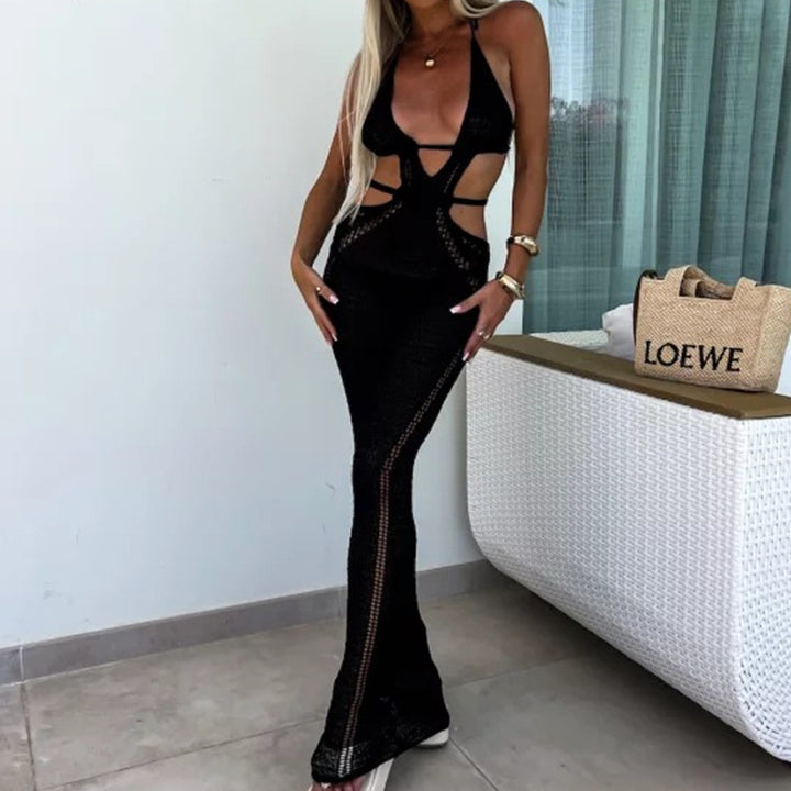 Damen Häkel-Maxikleid mit Cut-Outs und Neckholder Skjora