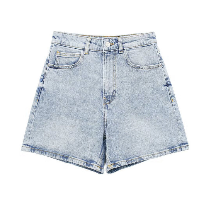 Dame jeansshorts i avslappet vintage-stil med høy midje Skjora