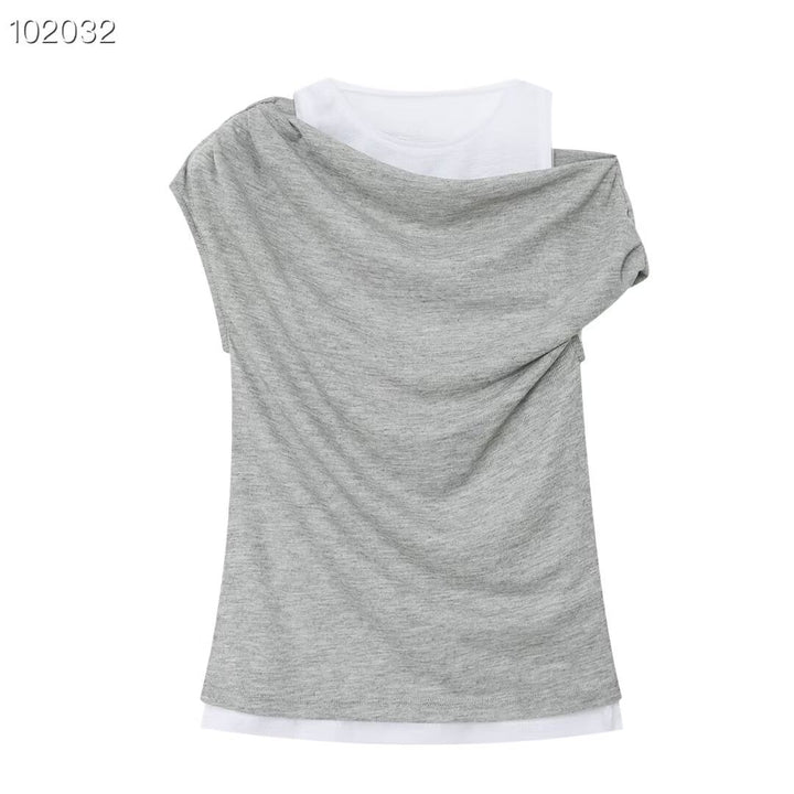 Damer avslappet overlay T-skjorte med asymmetrisk snitt og elegante folder Skjora