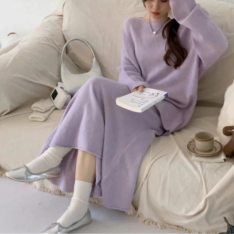 Kvinne Off-Shoulder Strikk Kjole i Casual Stil med Flytende Snitt Skjora