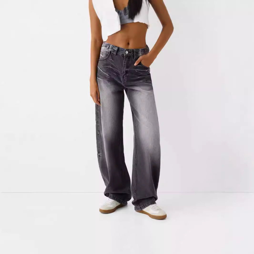 Dame vide høy midje jeans med elegant snitt og avslappet design Skjora