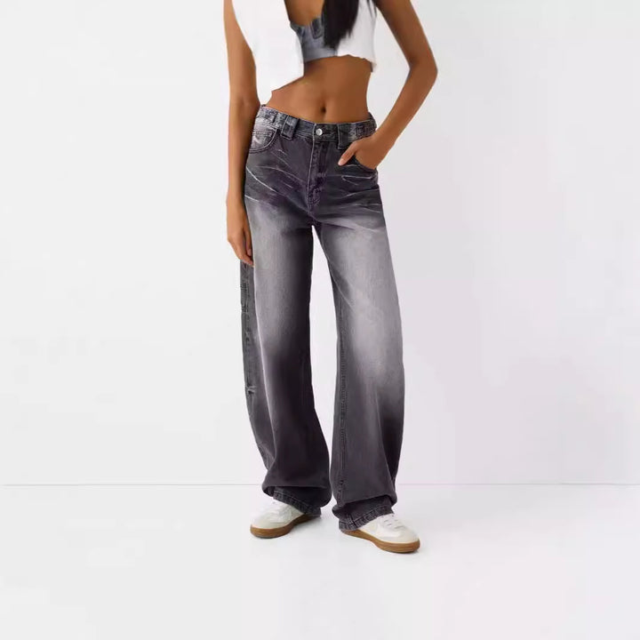 Dame vide høy midje jeans med elegant snitt og avslappet design Skjora
