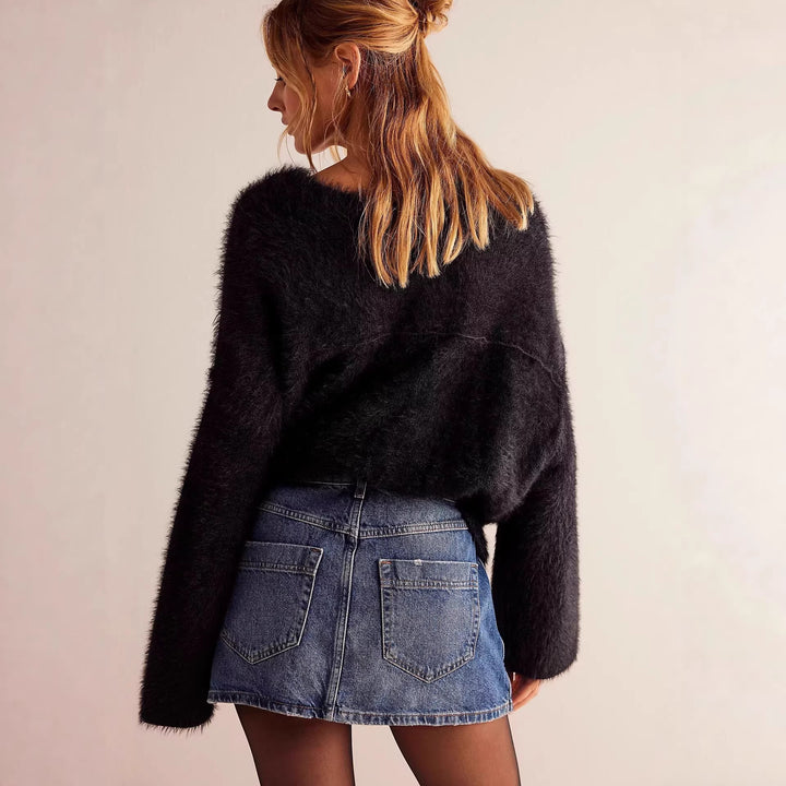 Dame moteriktig A-linje denim skjørt med asymmetrisk knappdesign og praktiske lommer Skjora