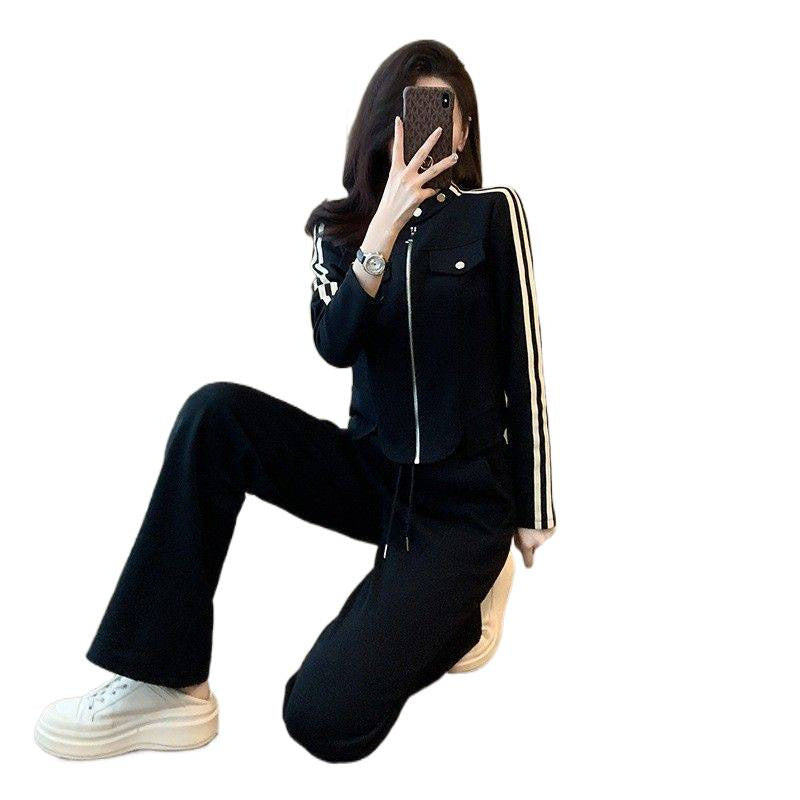 Dame sporty fritidsdress sett med trendy glidelås og vide bukser Skjora