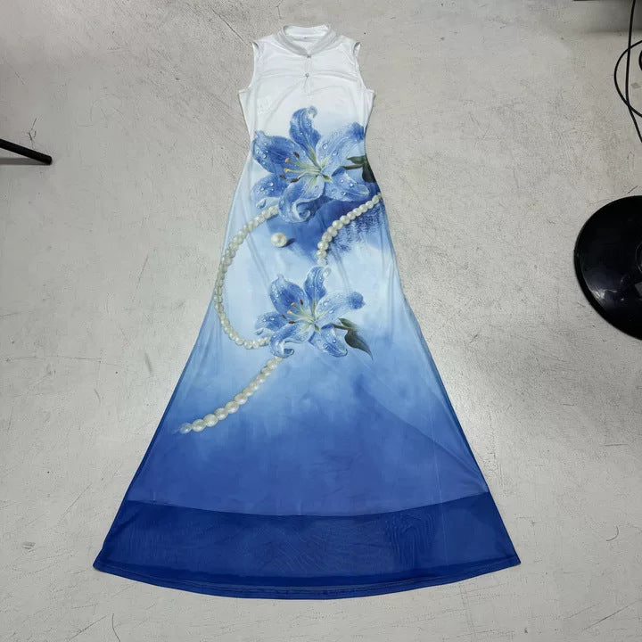 Dame Maxi-kjole med florale aksenter og elegant rund halslinning Skjora
