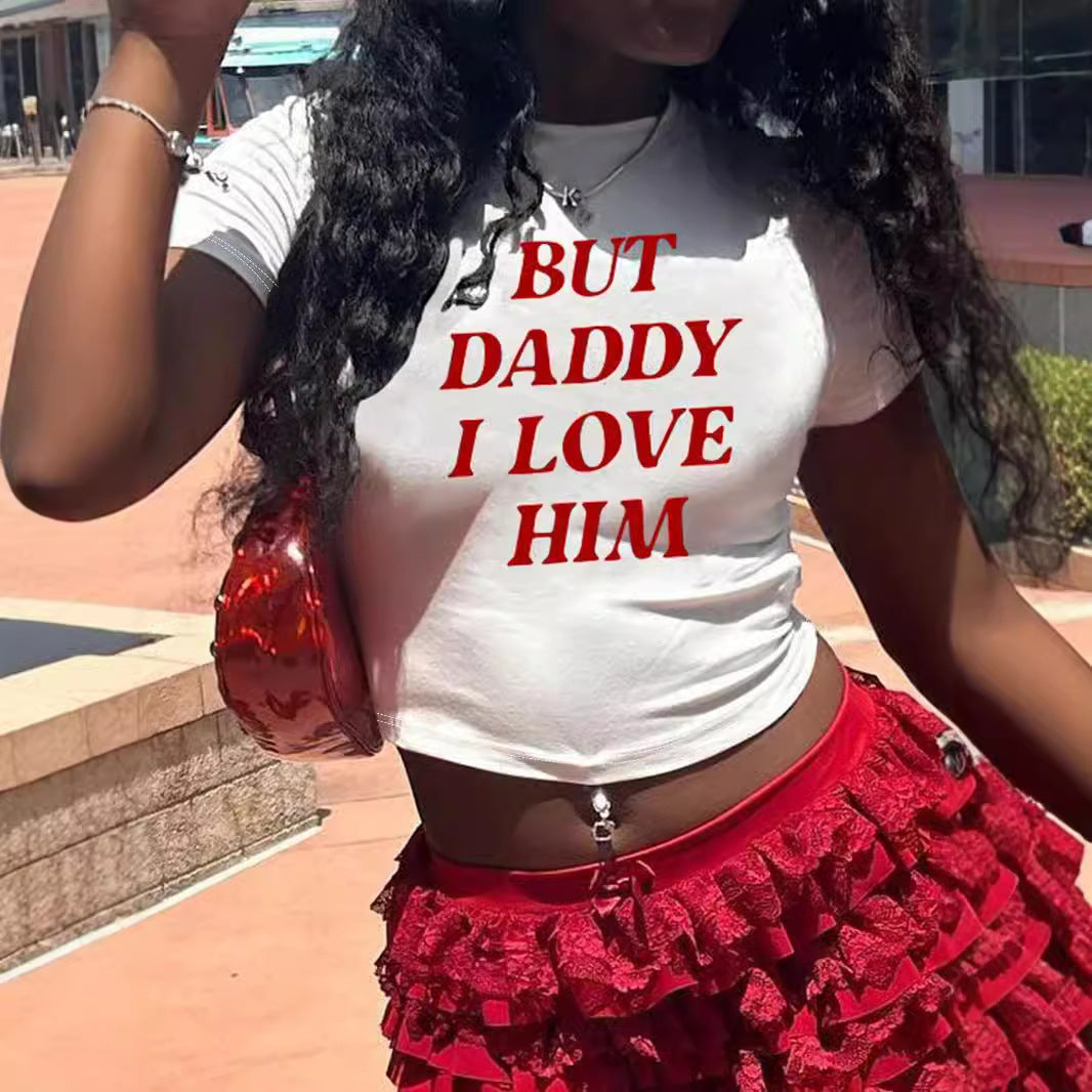 Dame Crop-Top med iøynefallende tekst Skjora