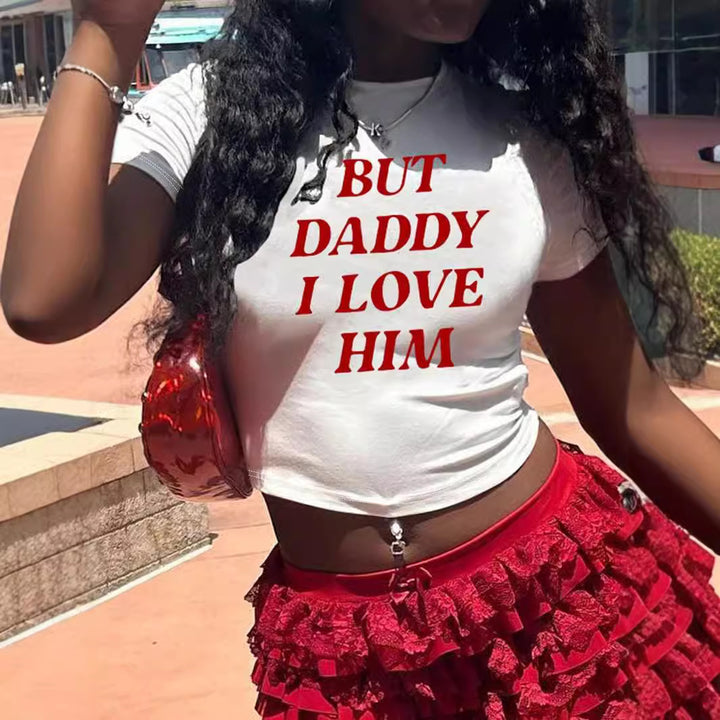 Dame Crop-Top med iøynefallende tekst Skjora