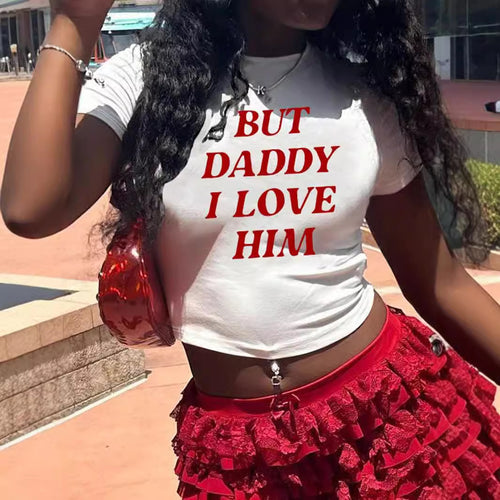Dame Crop-Top med iøynefallende tekst Skjora