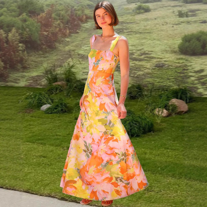Kvinne maxi kjole med blomster mønstre Skjora