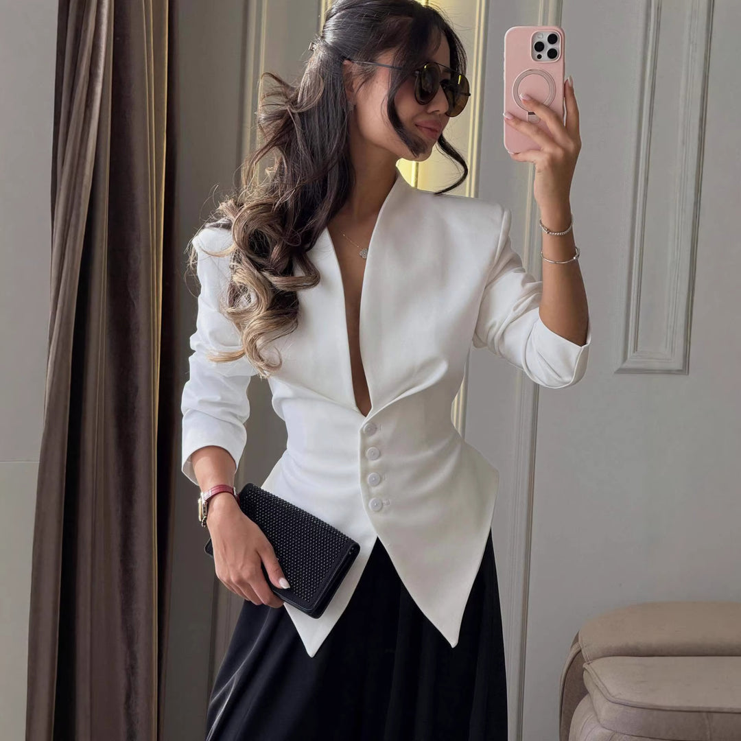 Damer elegant passform blazer med dyp V-hals Skjora