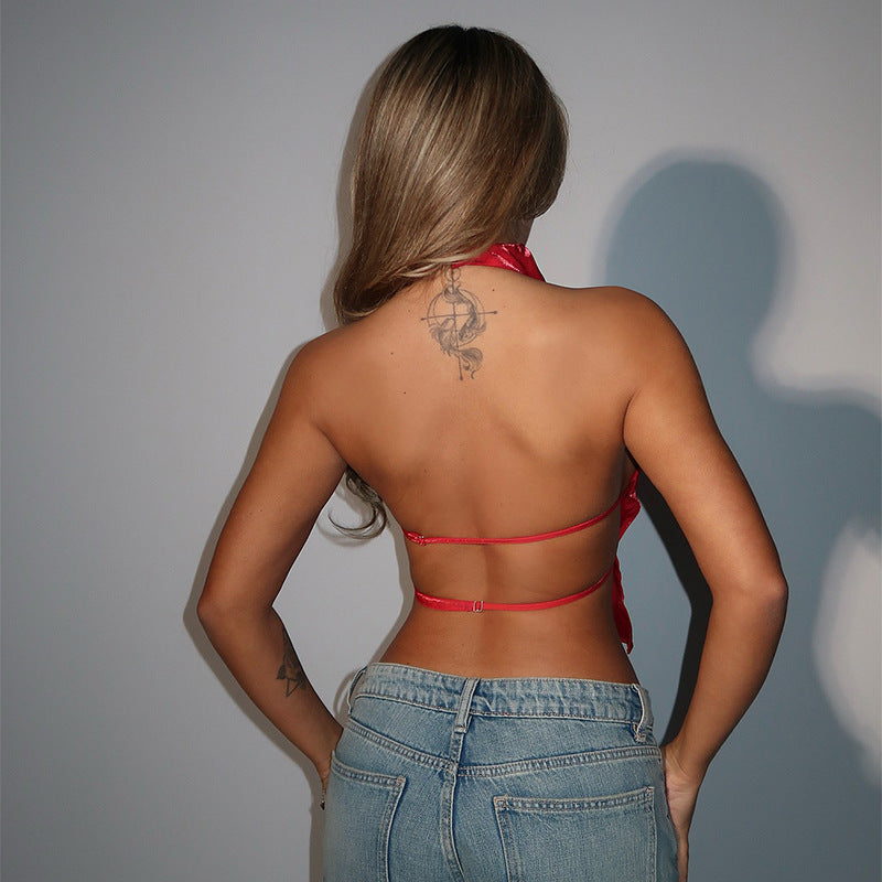 Damer moderne Crop-Top med ståkrage og side-cutouts Skjora