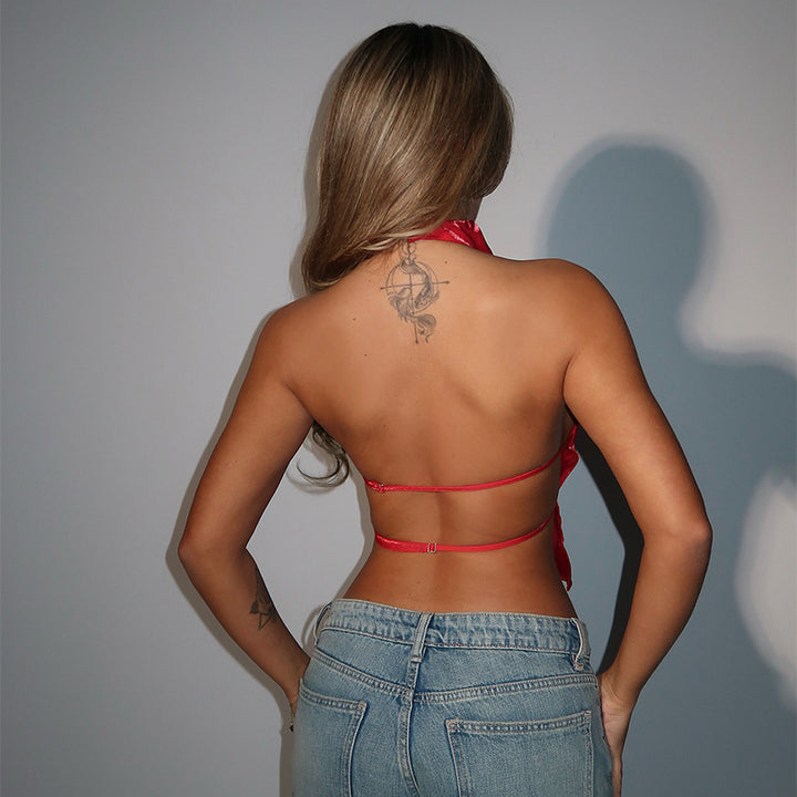 Damer moderne Crop-Top med ståkrage og side-cutouts Skjora