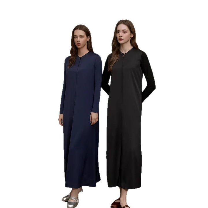 Kvinnes Elegant Langermet Maxi Kjole med Smigrende Snitt og Tidøst Design