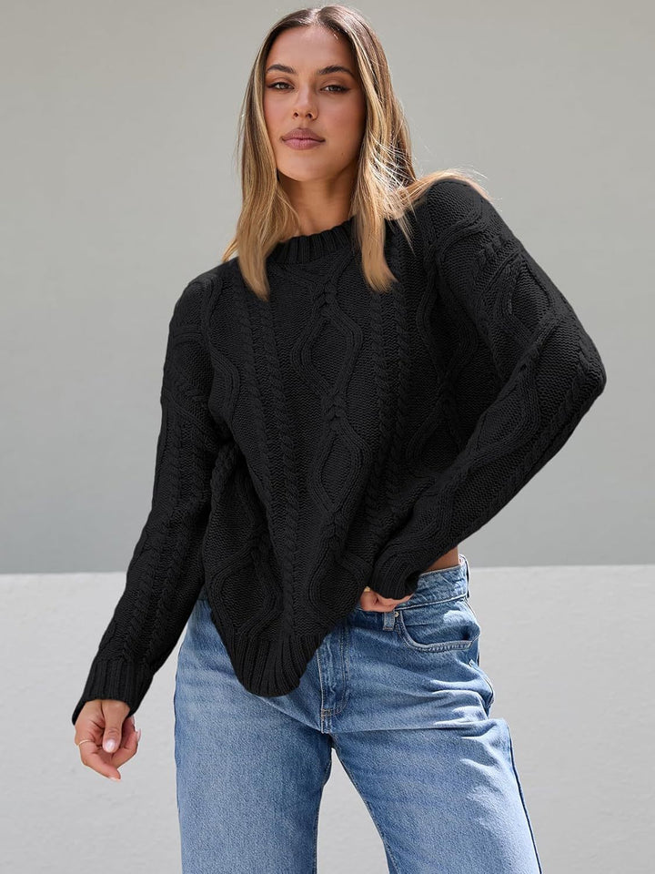 Kvinnes chunky strikket genser med kabeldesign Skjora
