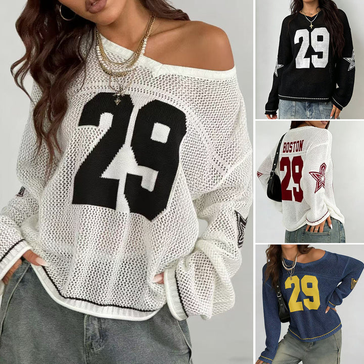 Damen lässiger Oversized Pullover mit grafischem Muster Skjora