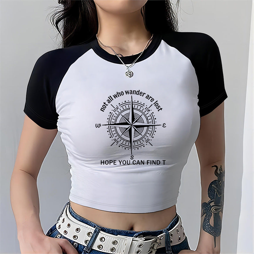 Dame crop-top med motiverende tekst og avslappet snitt Skjora