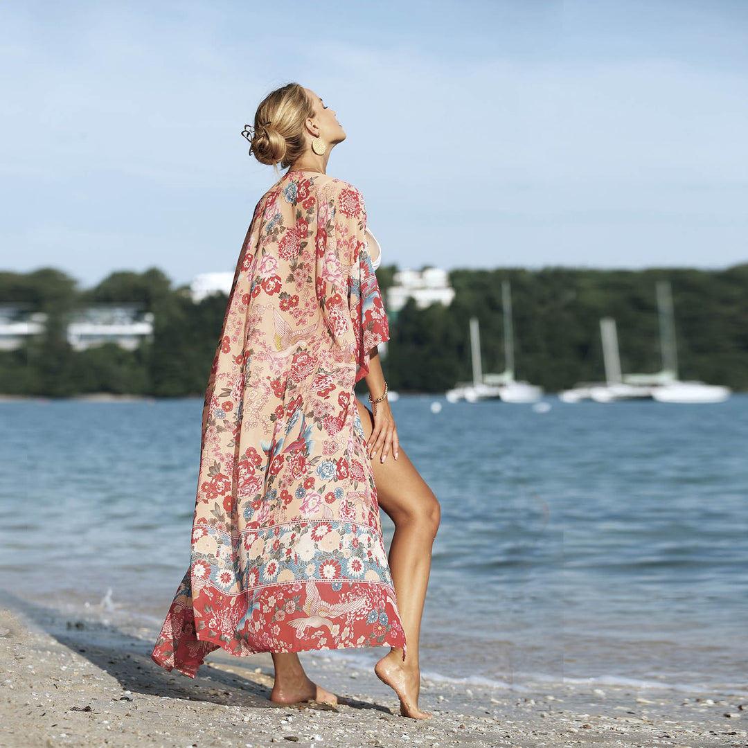Dame luftig strandkatt med floral motiv Skjora