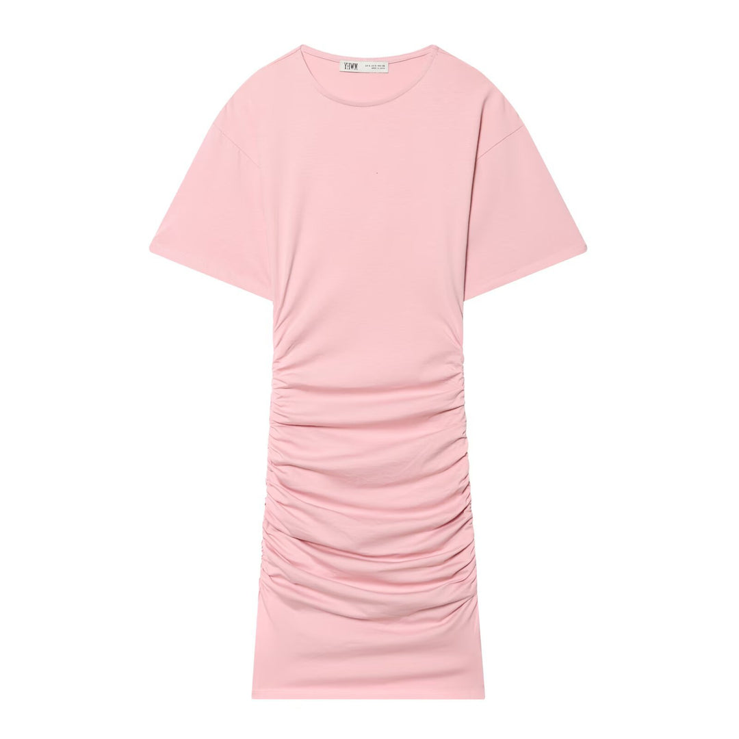 Dame Midikjole med elegant rynking og vid kort arm Skjora