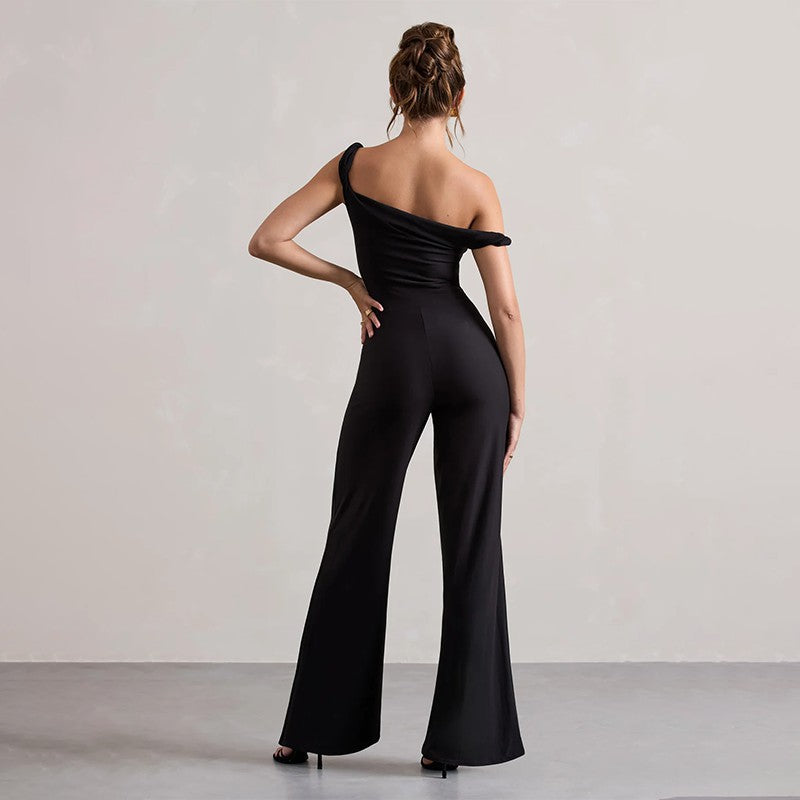 Dame off-shoulder jumpsuit med vide ben og elastisk topp Skjora