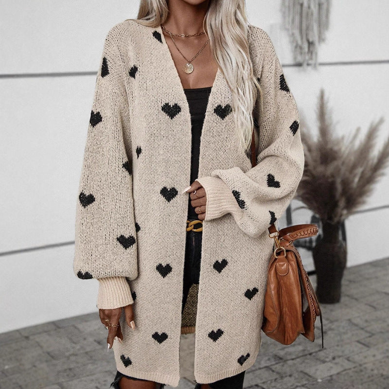 Dame cardigan med hjerte mønster og avslappet passform Skjora