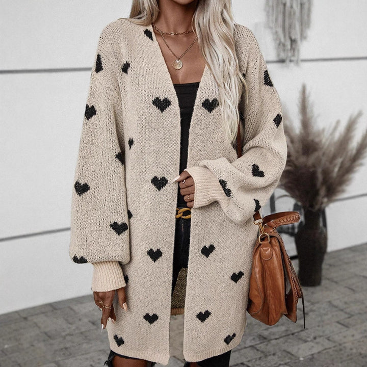 Dame cardigan med hjerte mønster og avslappet passform Skjora