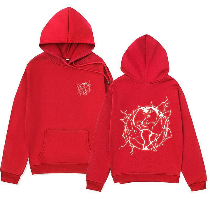 Dame het sweatshirthoodie med kunstnerisk grafisk trykk og praktisk kengurulomme Skjora