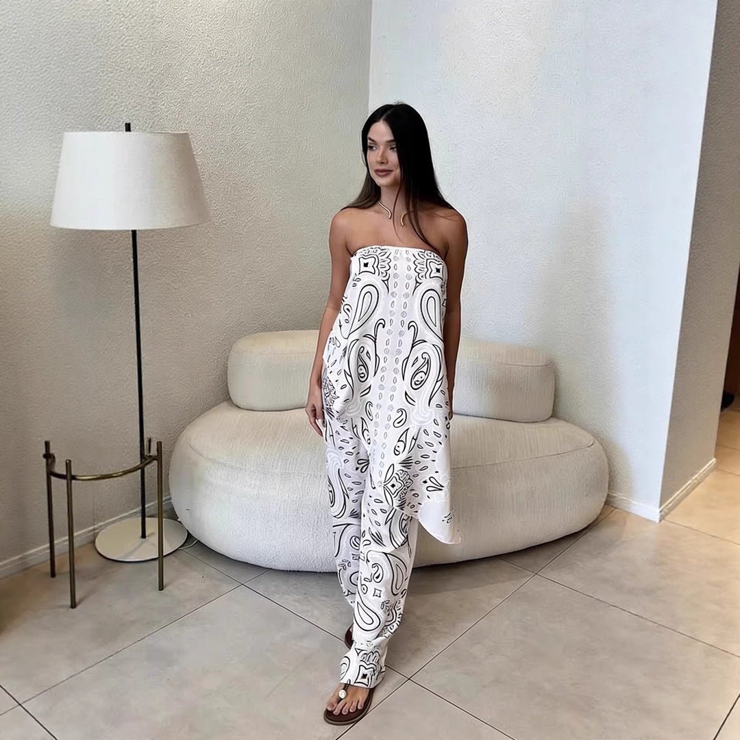 Damer casual jumpsuit med vid snitt och stiligt mönster Skjora